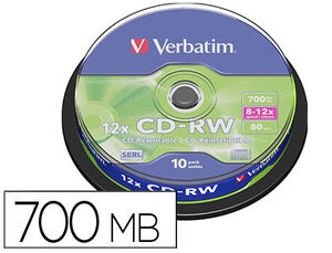 VERBATIM CD-RW REGRABABLE 8-12X 700MB (TARRINA 10 UDS)