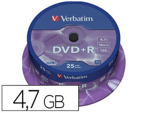 VERBATIM DVD+R 16X 4.7GB (TARRINA 25 UDS)