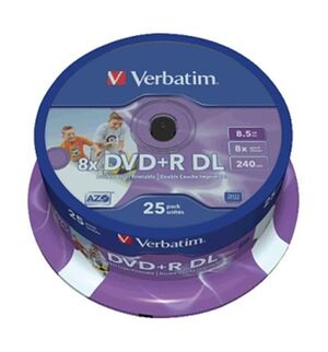 VERBATIM DVD+R DOBLE CAPA PRINTABLES 8X 8.5GB (TARRINA 25 UDS)
