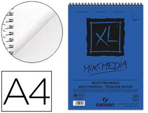 CANSON XL MIX MEDIA BLOC DE DIBUJO ACUARELA DE 30 HOJAS A4 - GRANO MEDIO - MICROPERFORADO ESPIRAL - 21X29.7CM - 300G - COLOR BLANCO