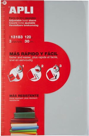 APLI PACK DE 3 FORROS DE LIBROS CON SOLAPA AJUSTABLE 290 MM - PVC - FORRA EN 3 PASOS