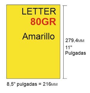 PAQUETE 500 HOJAS PAPEL LETTER AMARILLO 80 G. FORMATO LETTER CARTA 216MMX279.4MM